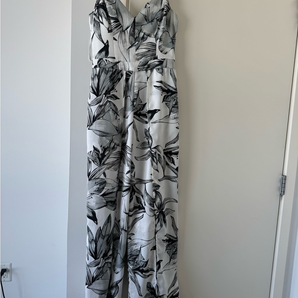 Dynamite Palazzo Jumpsuit - floral black and white
